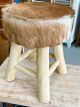 GOAT HIDE TEAK STOOL