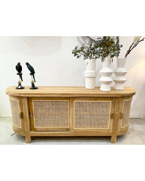 MR-06 Curved Sideboard Solid Teak and Rattan