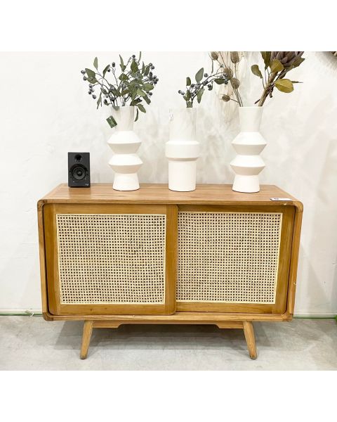Solid Teak Sideboard with Rattan