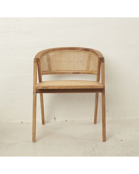 MR-Rattan and Teak Rounded Dining Chair
